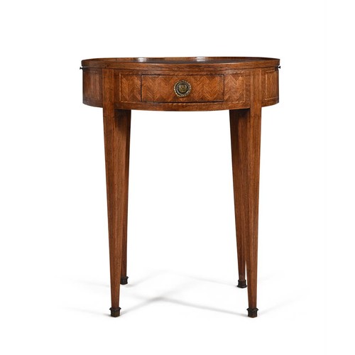 656 - A French tulipwood and parquetry centre table by J & E Perol, late 19th/early 20th century, with two... 