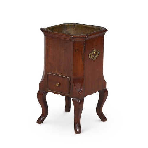 646 - A Dutch walnut wine cooler or kettle stand, late 18th century, of square section, with single drawer... 