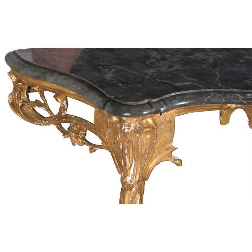 623 - A mid 18th century giltwood and marble topped console table, 80cm high, 66cm wide, 34cm deep