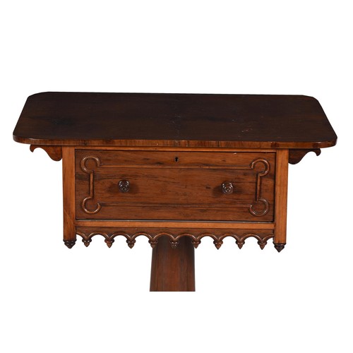 643 - A Victorian rosewood and mahogany work table, with  frieze drawer opposing a false drawer front, 72.... 