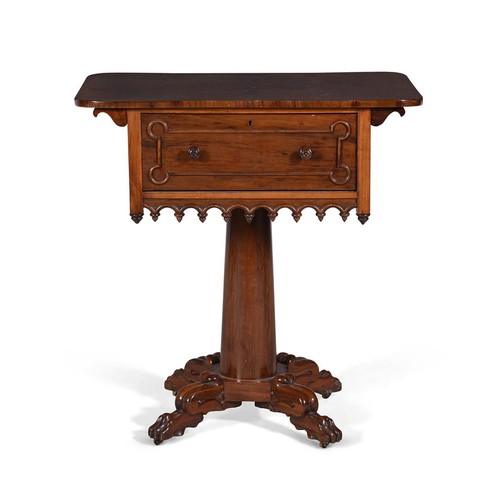 643 - A Victorian rosewood and mahogany work table, with  frieze drawer opposing a false drawer front, 72.... 