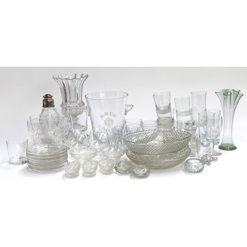 58 - A large quantity of glass and cut glass items to include a set of four wine glasses with cut decorat... 