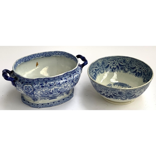 66 - A 19th century transfer ware 'semi nankeen' bowl, 28cmD, together with fruit bowl