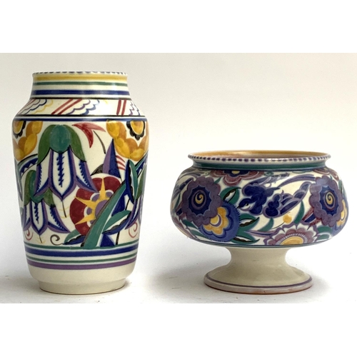 67 - A Poole Pottery vase, 23cmH, marked Ivy to base; together with a Poole pedestal bowl, 14cmH (2)