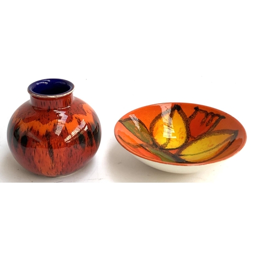 68 - A Poole Pottery 'Volcano' vase and bowl, 15cmD (2)