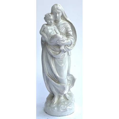 83 - An Italian white glazed terracotta figure of madonna and child, marked 'Flo' to base with RR mark, 4... 