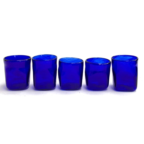 88 - A lot of five Bristol blue studio glass tumblers, each signed D O'Rourke, and dated 1991, each appro... 