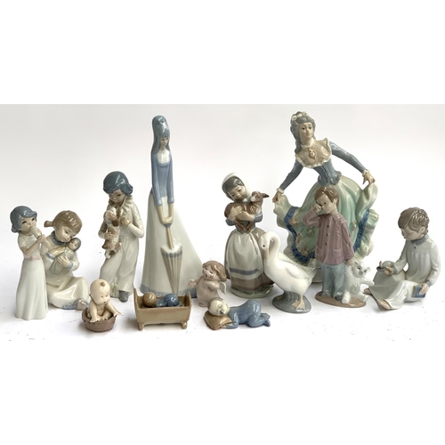 96 - A selection of 13 Spanish ceramic figurines, to include NAO, the tallest 31cmH