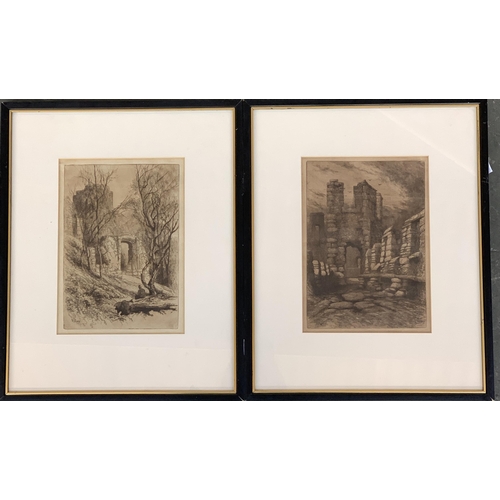 589 - Henry Pope, A pair of 19th century drypoint etchings Dudley castle, each 25x18cm