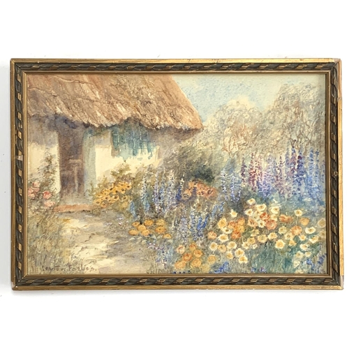 595 - Leyton Forbes (British fl.1900-1925), watercolour of a cottage garden, signed, 17x26cm