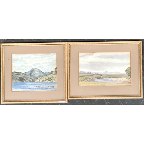 598 - A pair of 20th century watercolour landscapes, one of a loch, monogrammed ABD, 11.5x17.5cm and 13x15... 