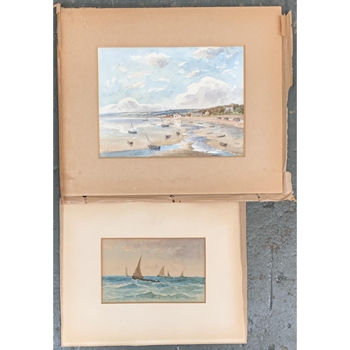 612 - George Lionel Behrend, dinghies at low tide, watercolour, signed, 15x20cm; together with W. Webster,... 