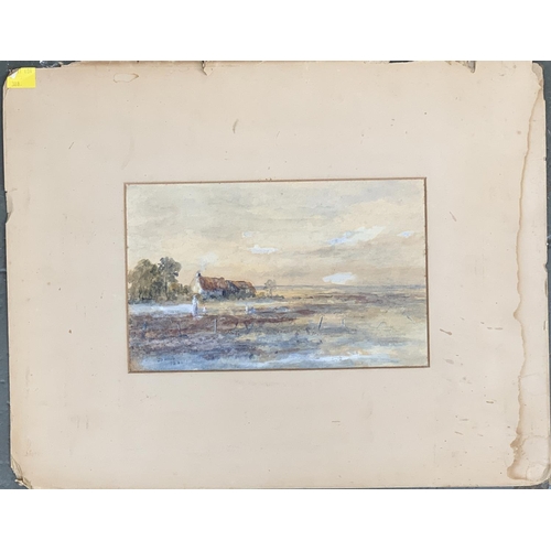 623 - 19th century watercolour and bodycolour, cottage in a field, signed Smith and dated 1881, 15.5x24cm