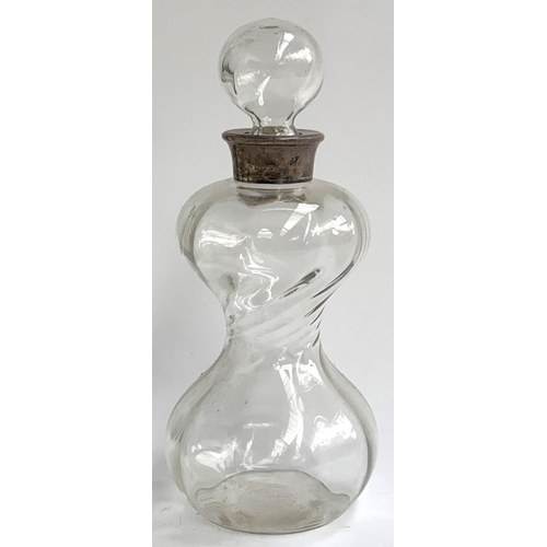 108 - A silver mounted hour glass decanter, wrythen body, the collar by William Hutton & Sons; 26cmH