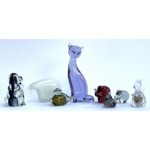 136 - A collection of art glass animal figurines to include Mdina birds; Wedgwood elephant; polar bear; ca... 