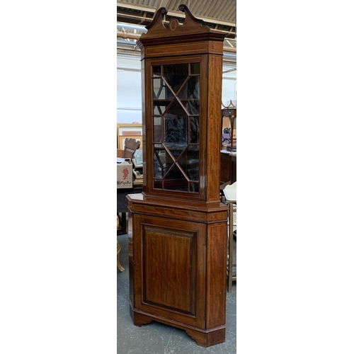 927 - A mahogany crossbanded glazed standing corner cupboard, 77cmW, 214cmH