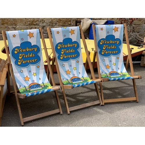 974 - Three 'Newbury Fields Forever' garden deck chairs