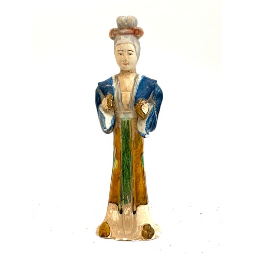 64A - A Chinese glazed ceramic figure of a lady, 24cmH