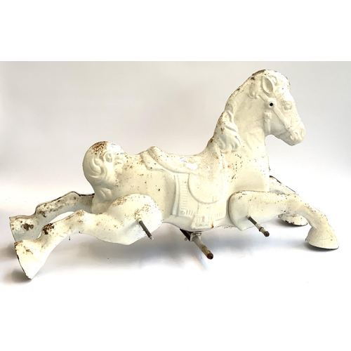 982 - A cast metal rocking horse, missing base, approx. 94cmL