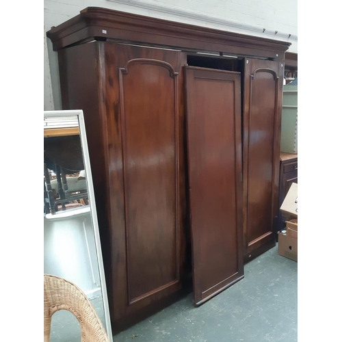 914 - A Victorian mahogany gents three part compactum wardrobe, with hanging rail and right-hand section w... 