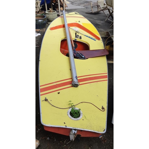 943 - A possibly laser fibreglass dinghy, 4.2m long, with Proctor Spar mast and rudder