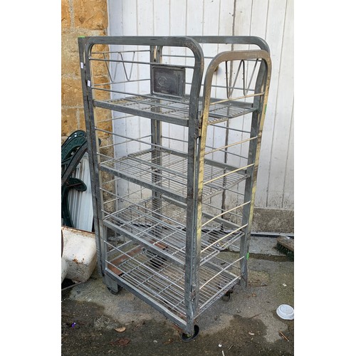 955A - A galvanised metal storage trolley on wheels