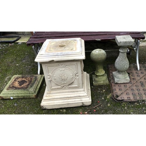 969 - A composite stone garden plinth, together with three other items, the plinth 50cmH (4)