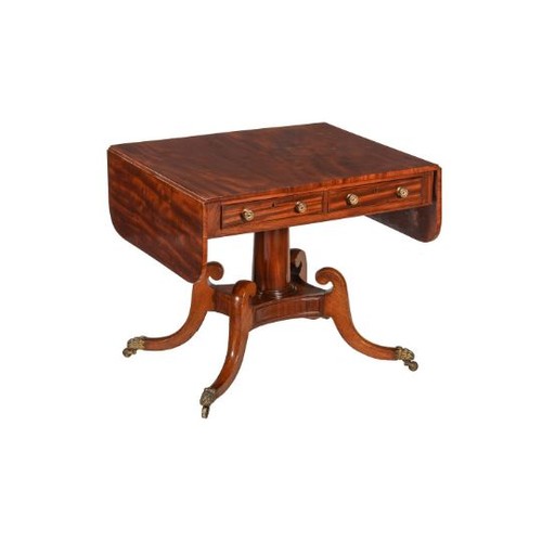 629 - A Regency mahogany sofa table, c1820, with two frieze drawers to one longest side and opposing false... 