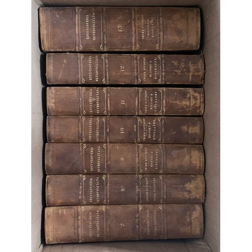 356 - Encyclopedia Metropolitana, London 1845, three quarter leather, comprising vols. 1-25, plus three vo... 