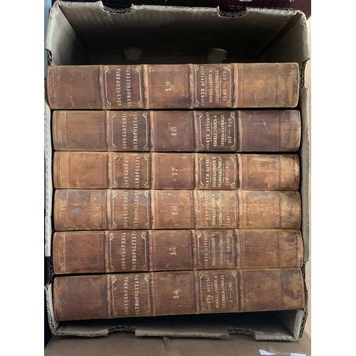 356 - Encyclopedia Metropolitana, London 1845, three quarter leather, comprising vols. 1-25, plus three vo... 