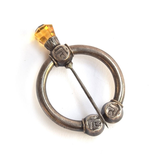 11 - A fine 19th century silver Scottish agate penannular brooch, set with foil backed citrines, 15.6g, 6... 