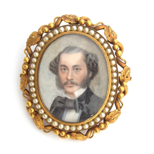 33 - A heavy gold framed portrait miniature on ivory of a 19th century gentleman, tests as 18ct or higher... 