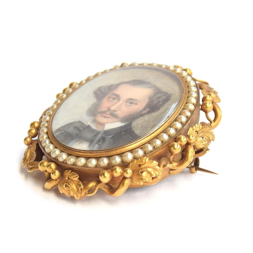 33 - A heavy gold framed portrait miniature on ivory of a 19th century gentleman, tests as 18ct or higher... 