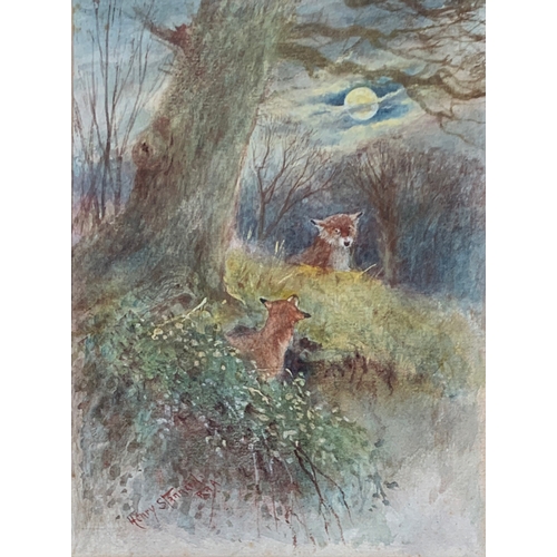 330 - Henry John Sylvester Stannard, RBA (1870-1951), a pair of watercolours depicting foxes within woods,... 