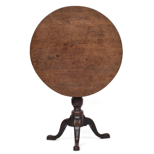 588 - A George III mahogany circular tripod table, top top birdcage action, on turned column and cabriole ... 