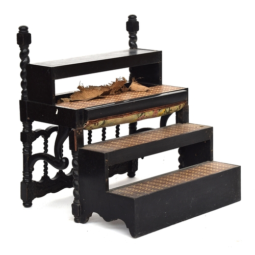 714 - A set of Victorian ebonized metamorphic library steps, in the form of a miniature settle which close... 