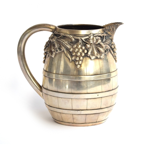 108 - A Portuguese 833 silver banded waterjug, chased with grape and vine detail, Porto assay mark (1887-1... 