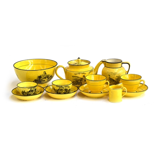 220 - A pearlware yellow glazed part tea service, probably Sewell & Donkin (the saucers marked Sewell), pr... 