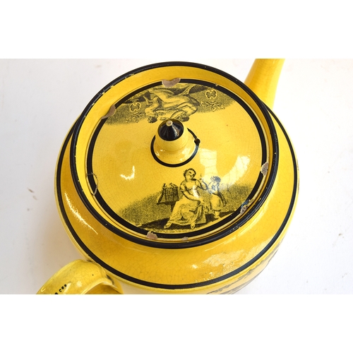 220 - A pearlware yellow glazed part tea service, probably Sewell & Donkin (the saucers marked Sewell), pr... 