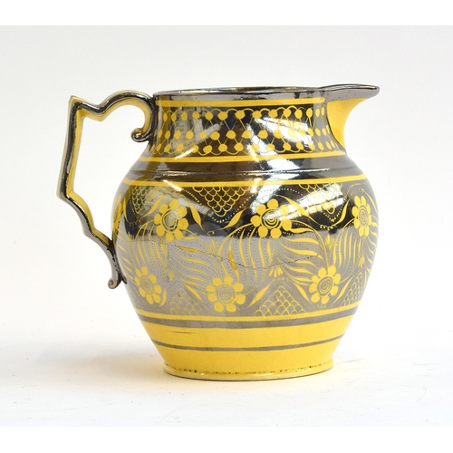 221 - A Staffordshire pearlware silver lustre jug, c.1820-40, canary yellow ground, decorated with flowers... 