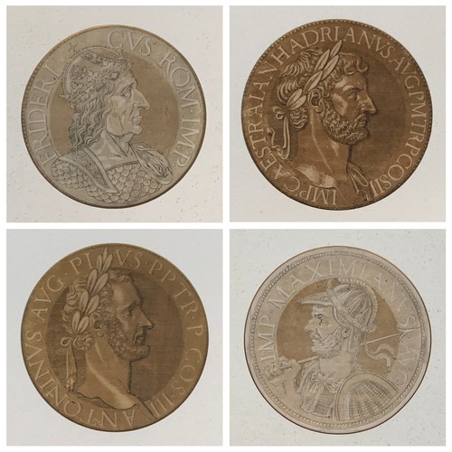 321 - Hubert Goltzius (1526-1583), four 16th century chiaroscuro medallion portrait woodcuts of emperors i... 