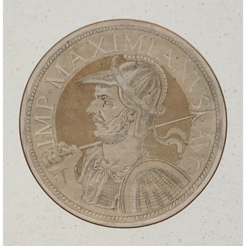 321 - Hubert Goltzius (1526-1583), four 16th century chiaroscuro medallion portrait woodcuts of emperors i... 