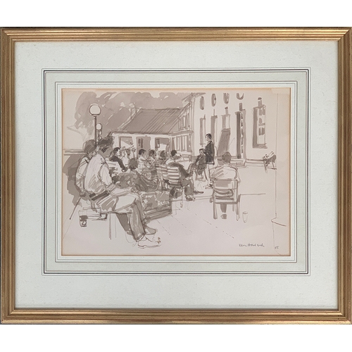 451 - Ken Howard RA (b.1932), 'The Lecture', pen and ink, signed and dated '85 lower right, 26x35.5cm