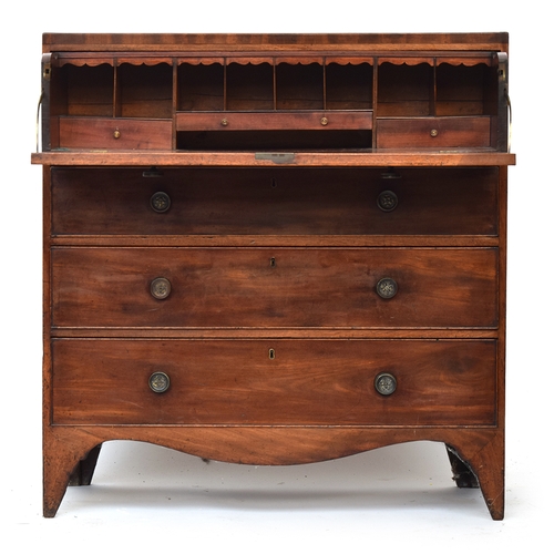 579 - A 19th century secretaire chest, top drawer with fall front and fitted interior, over three graduati... 