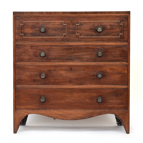 579 - A 19th century secretaire chest, top drawer with fall front and fitted interior, over three graduati... 