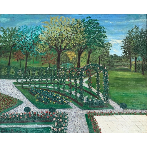 384 - Jean Busquets (French, 1895-1962), formal garden in autumn, oil on canvas, signed lower left, 59x71c... 