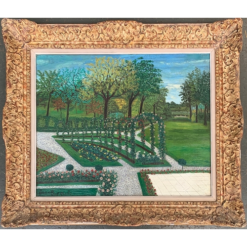 384 - Jean Busquets (French, 1895-1962), formal garden in autumn, oil on canvas, signed lower left, 59x71c... 