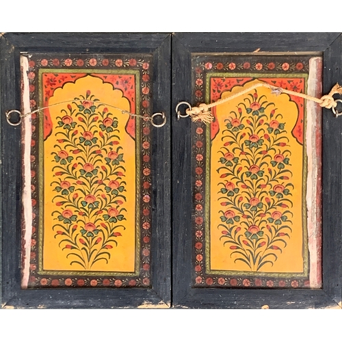 155 - A pair of Persian Qajar lacquer panels, double sides, each with profuse floral decoration, each 22x1... 