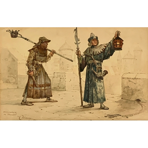 337 - T. Willhelm, 'Watchmen In Faust', watercolour on paper, signed and dated 1901 lower left, 13x21cm