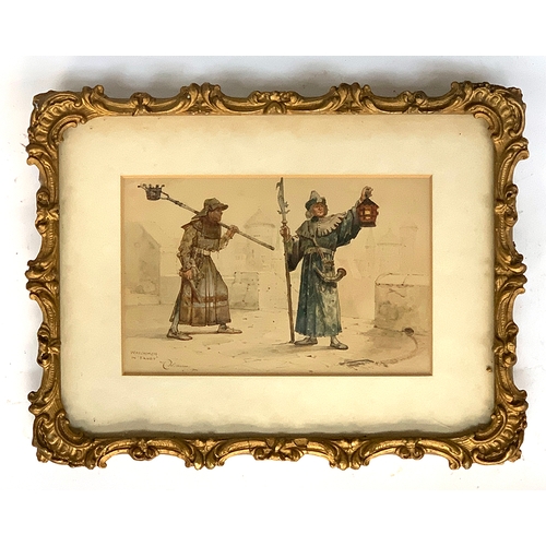 337 - T. Willhelm, 'Watchmen In Faust', watercolour on paper, signed and dated 1901 lower left, 13x21cm